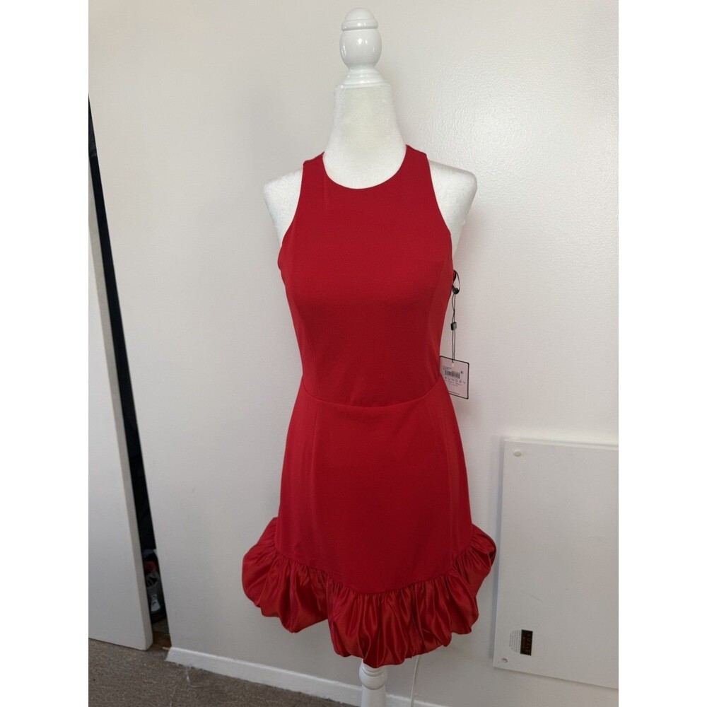 NWT Laundry by Shelli Segal Red Ruffle Cocktail Mini Dress Size 2 - Picture 6 of 10